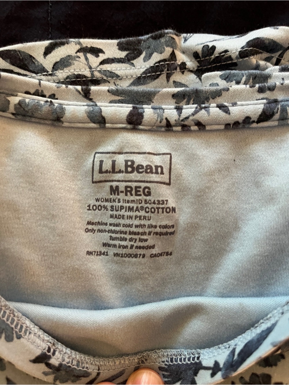 L.L. Bean Women's Light Blue Floral Long Sleeve Tee - Picture 4 of 4